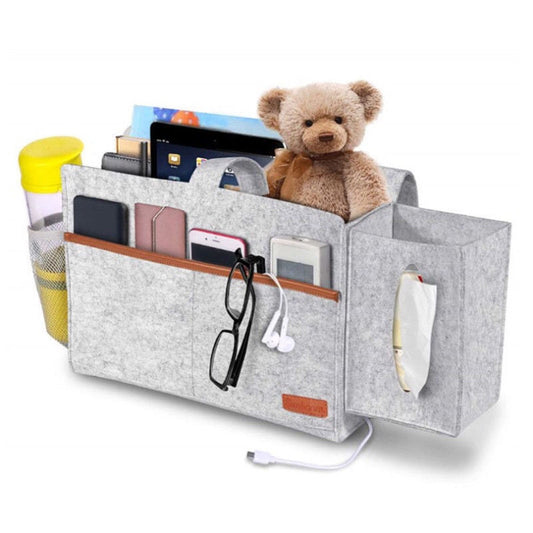 Felt Bedside Caddy | Hanging Storage Organizer with Tissue Holder & Bottle Pocket