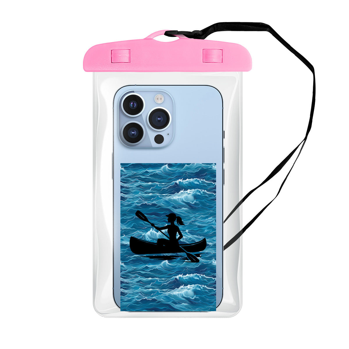 Person in a Canoe Silhouette - Clear Waterproof Phone Pouch Case | PVC