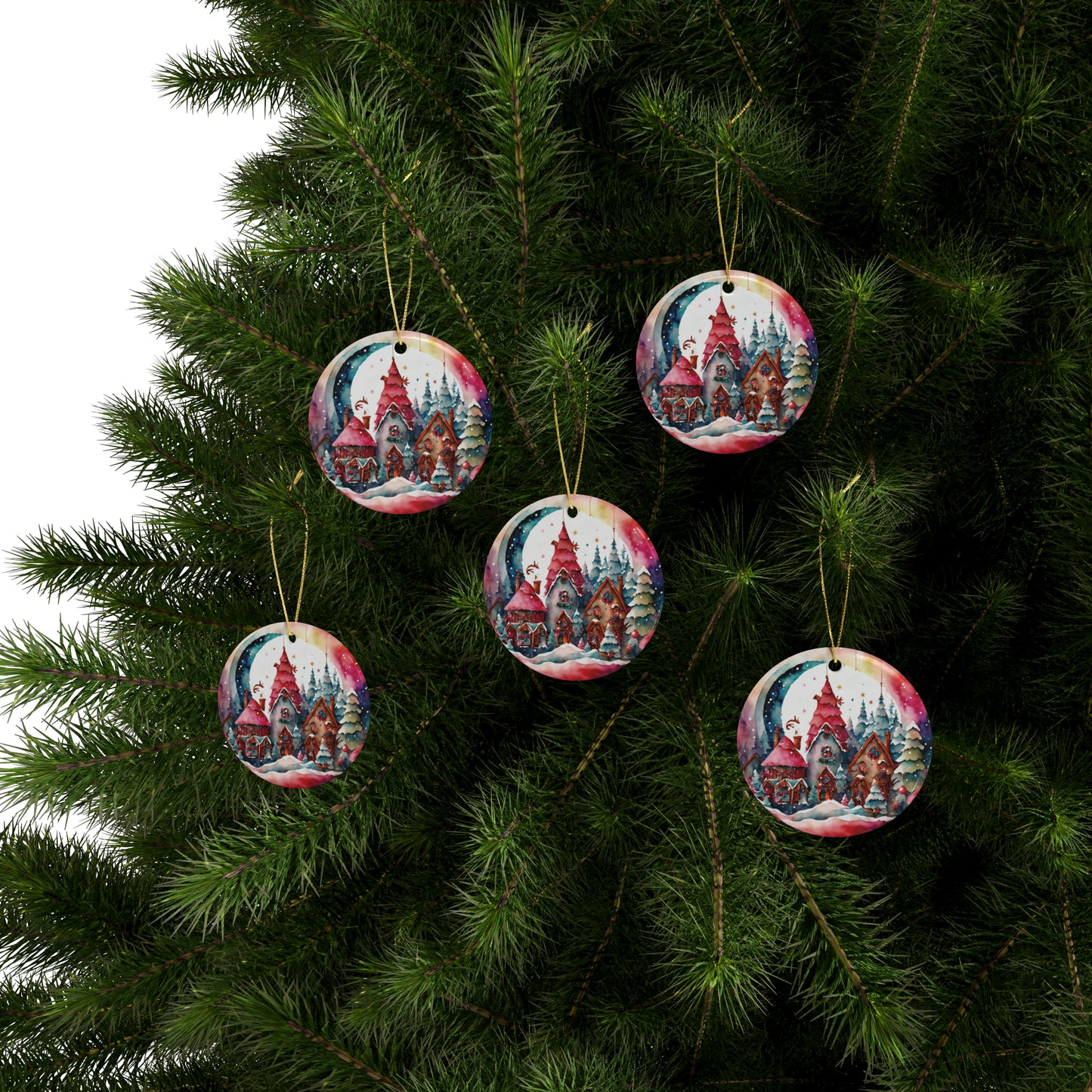 Idyllic Fantasy Christmas Scene | Ceramic Ornaments (1pcs, 5pcs, 10pcs, 20pcs) - 28
