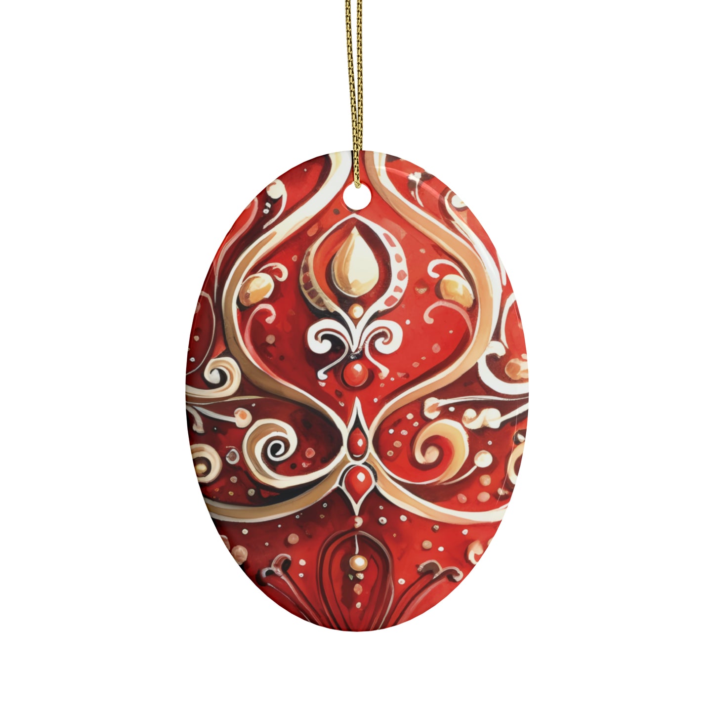 Red & Gold Flairs Ceramic Christmas Ornaments (1pcs, 5pcs, 10pcs, 20pcs)