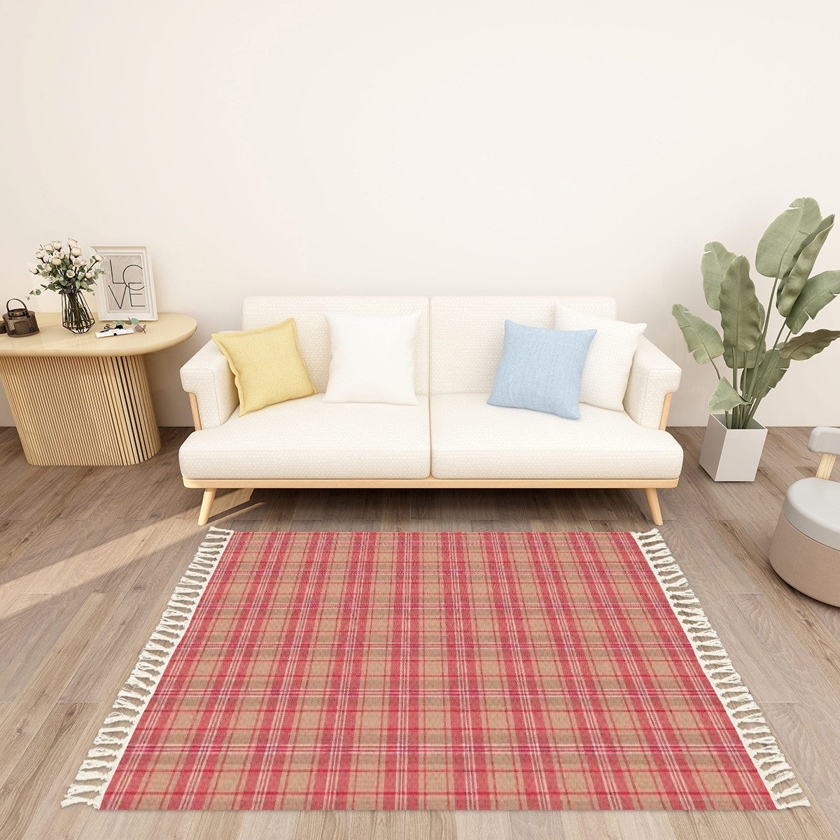 Retro Vintage Cabin/Cottage Plaid Tasselled Area Rug