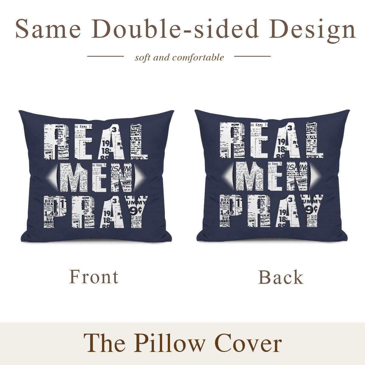 Cushion cover + pillow core (the same double-sided)｜Polyester - Real Men Pray - WHITE