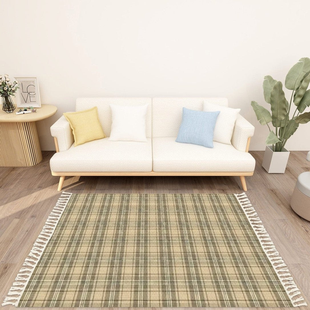 Retro Vintage Cabin/Cottage Plaid Tasselled Area Rug