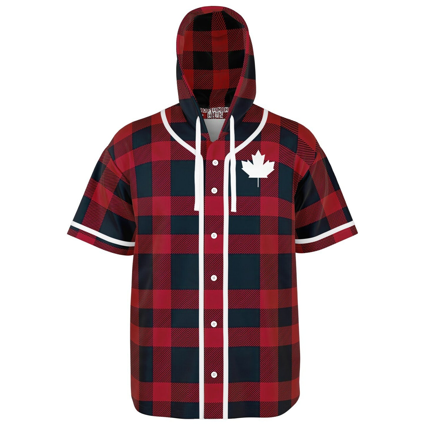 True North Strong and Free | Hooded Baseball Jersey - Red Plaid