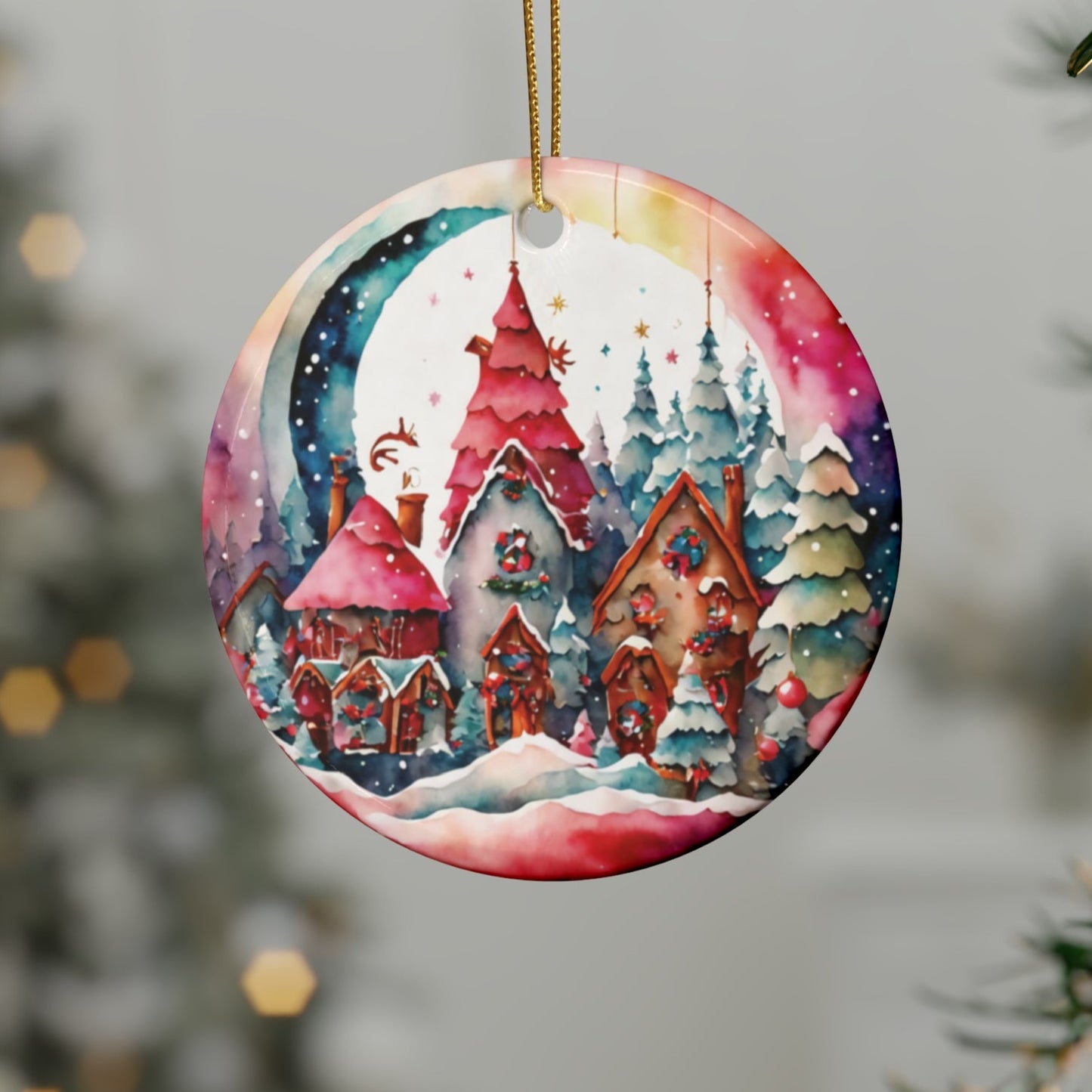 Idyllic Fantasy Christmas Scene | Ceramic Ornaments (1pcs, 5pcs, 10pcs, 20pcs) - 28
