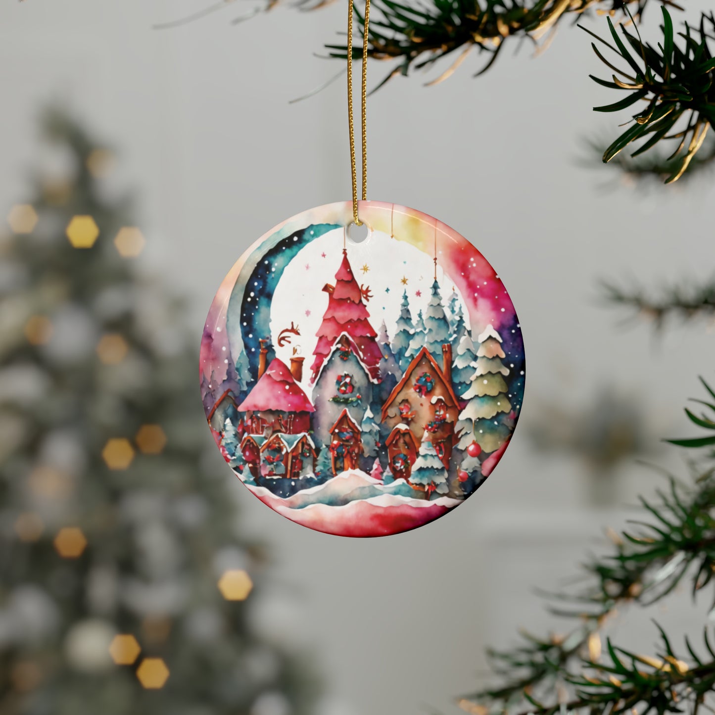 Idyllic Fantasy Christmas Scene | Ceramic Ornaments (1pcs, 5pcs, 10pcs, 20pcs) - 28