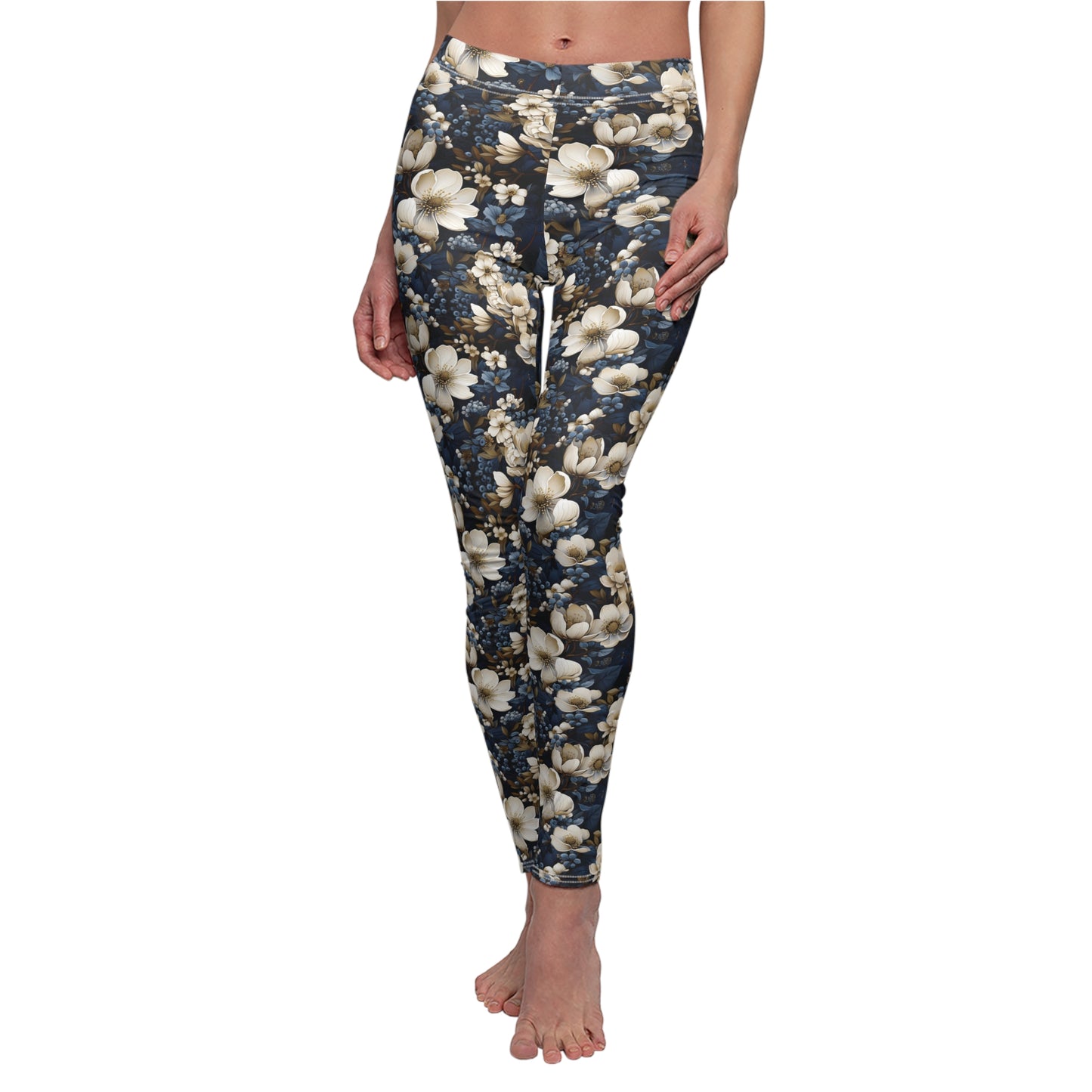 Elegant Premium Winter Blue Flower Leggings for Effortless Sophistication