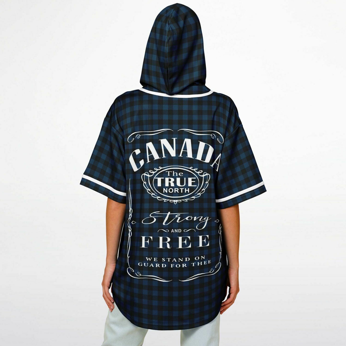 True North Strong and Free Navy Plaid Hooded Baseball Jersey