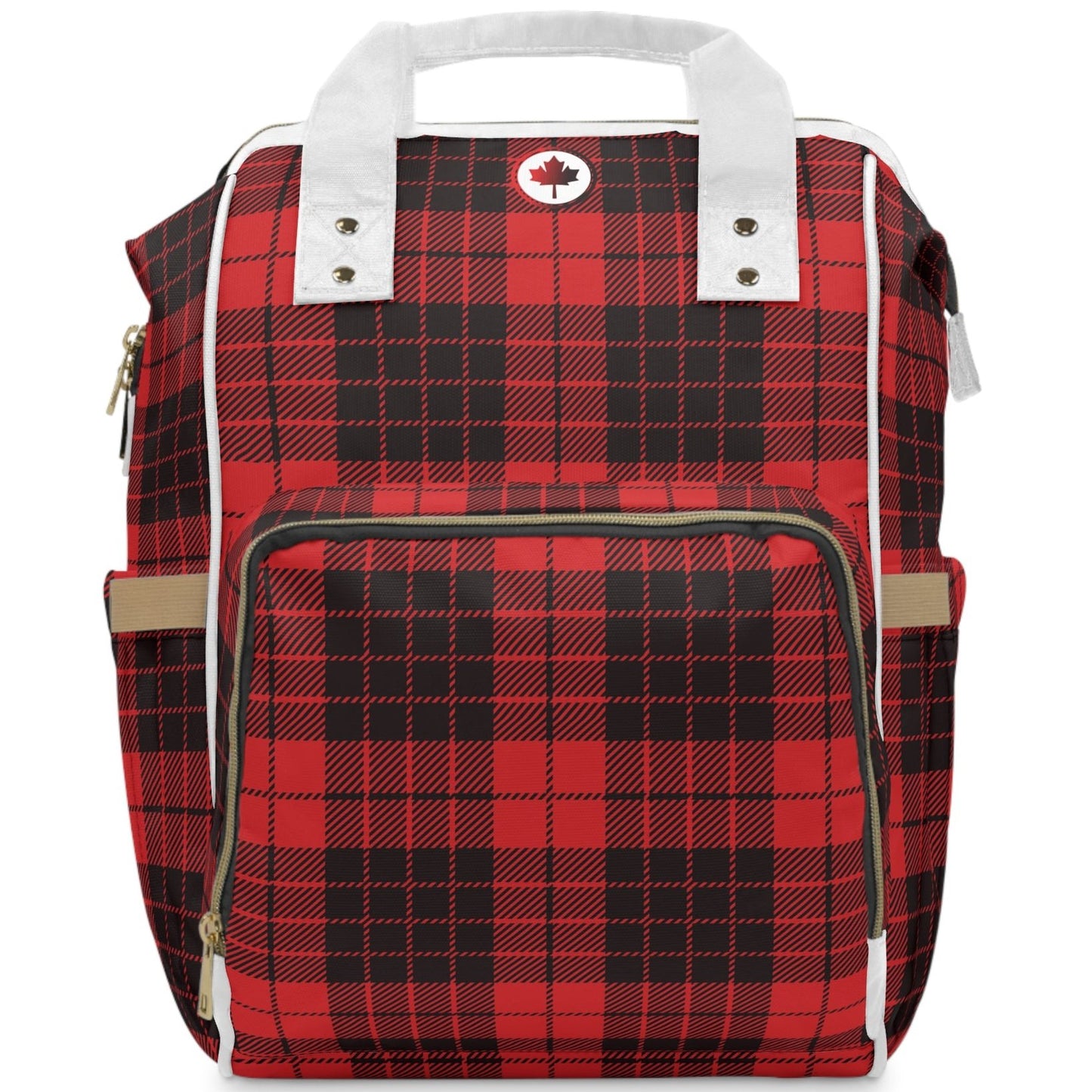 Canadian Red Plaid - Multifunctional Diaper Backpack - Canada Maple Leaf