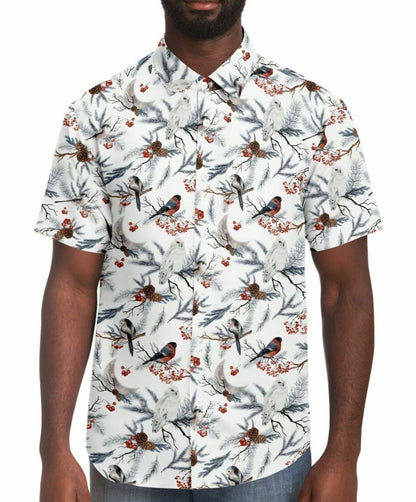 Winter Birds - Short Sleeve Button Down Shirt