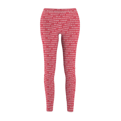 Berry Red Merry Christmas Seasons Greetings - Women's Cut & Sew Casual Leggings