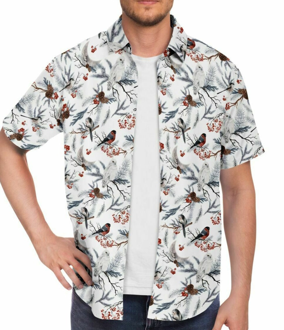 Winter Birds - Short Sleeve Button Down Shirt