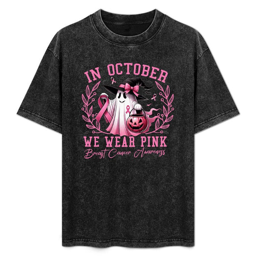 In October We Wear Pink | Women Vintage T-Shirt - Ghost w/Pumpkin