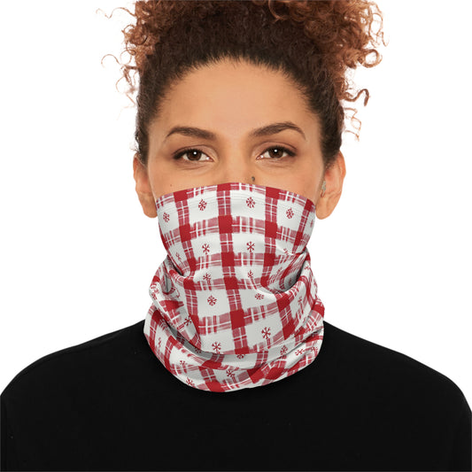 Snowflake Plaid Gaiter – Winter Warmth in Classic Red