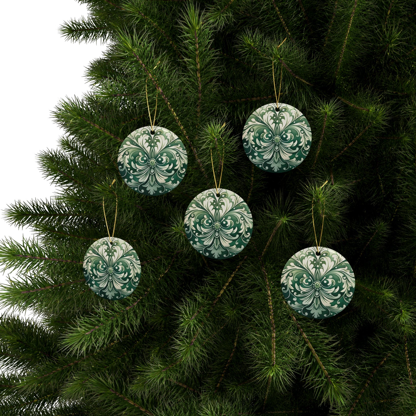 Green Swirl Ceramic Christmas Ornaments (1pcs, 5pcs, 10pcs, 20pcs)