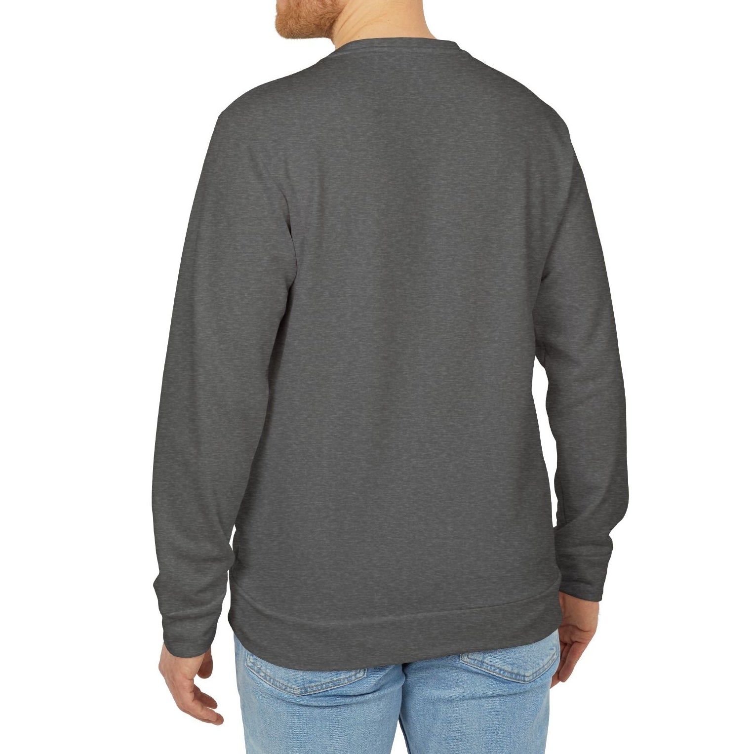 Man wearing a gray sweatshirt on a white background