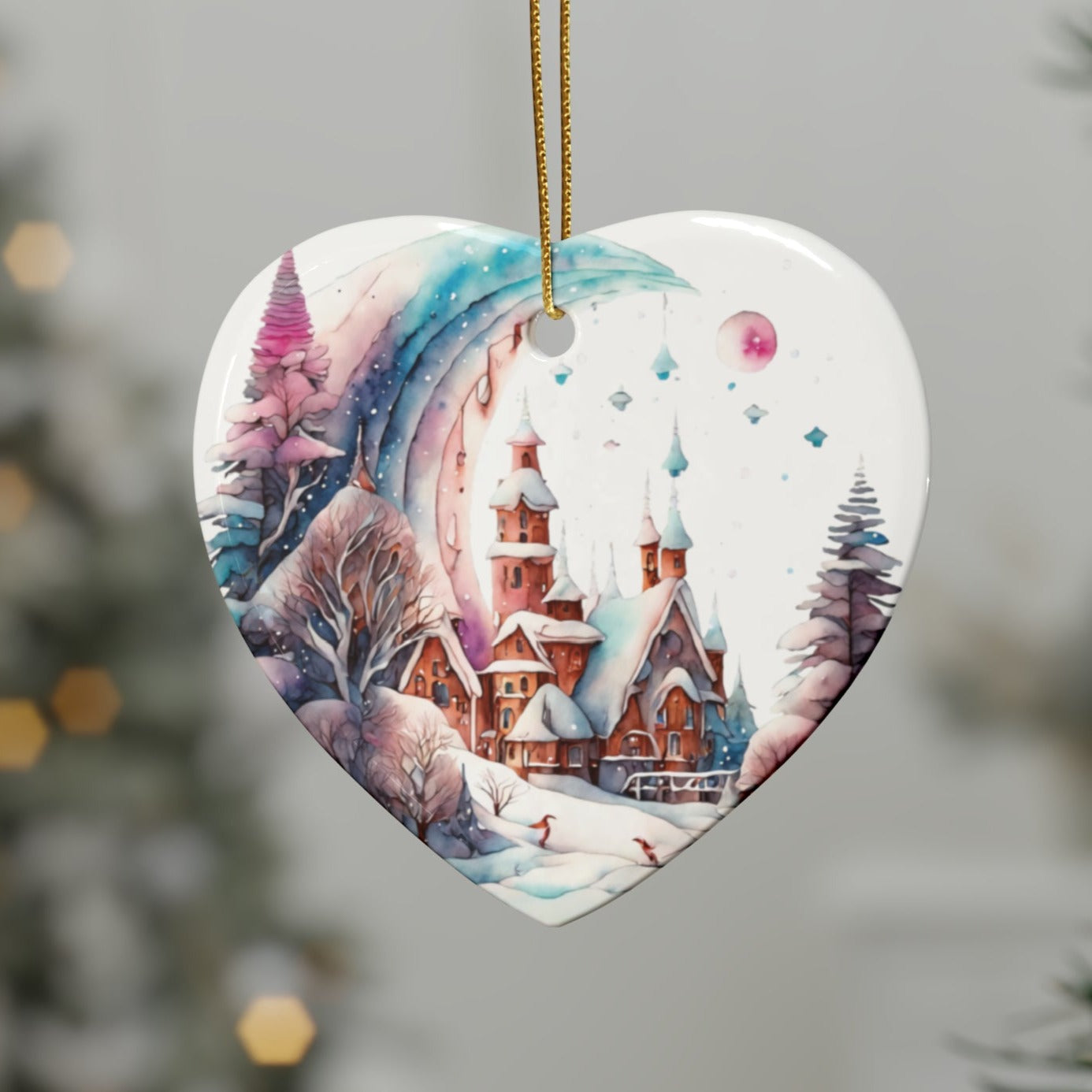 Idyllic Fantasy Christmas Scene | Ceramic Ornaments (1pcs, 5pcs, 10pcs, 20pcs) - 3