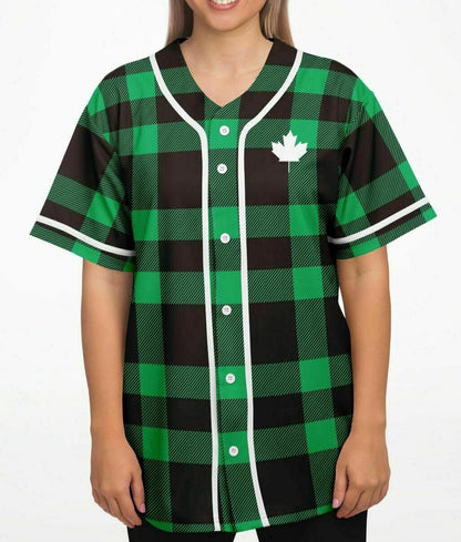 True North Strong and Free Green Plaid Baseball Jersey