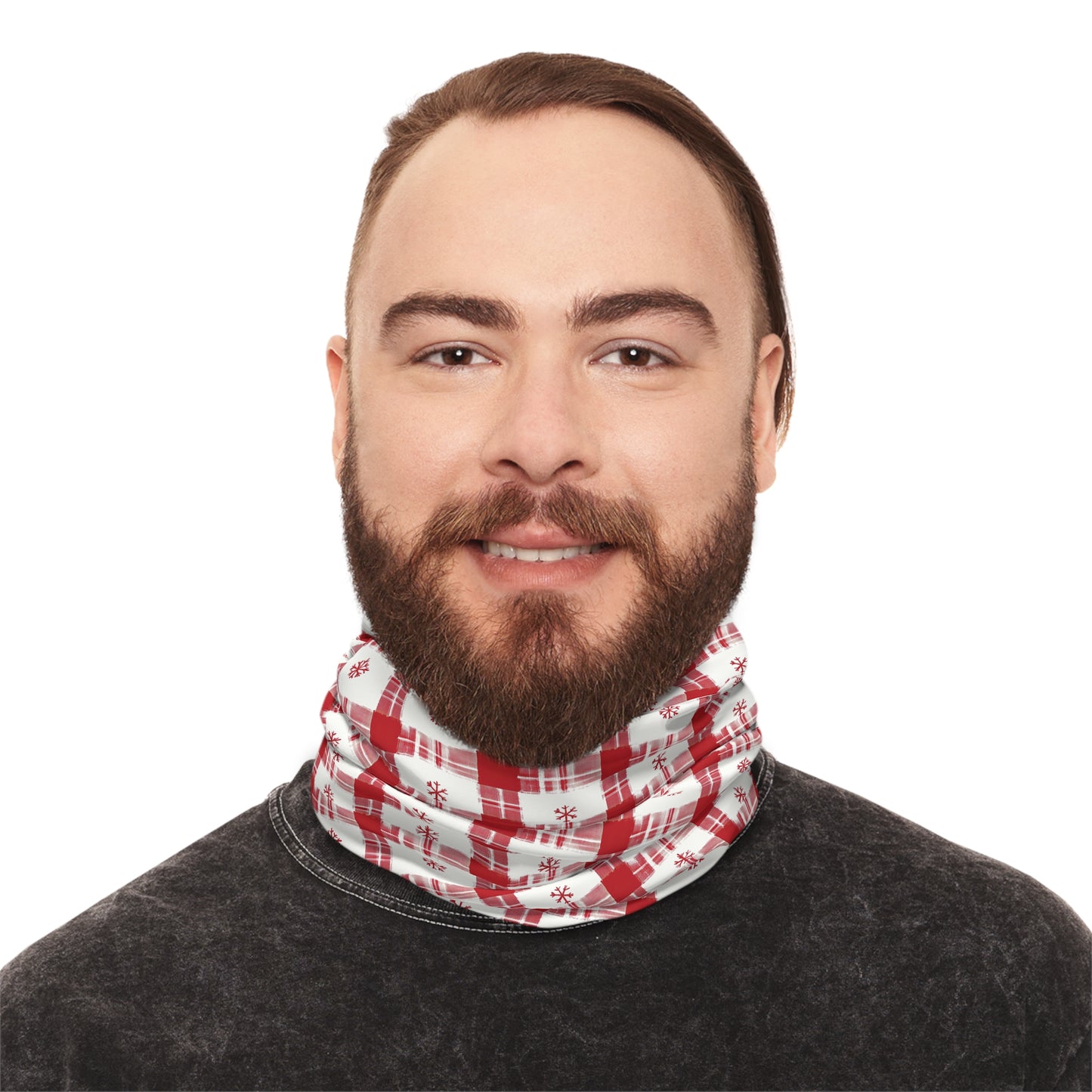 Snowflake Plaid Gaiter – Winter Warmth in Classic Red