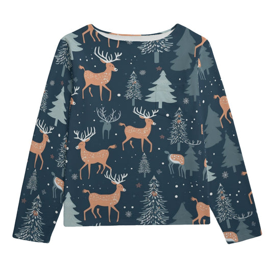 Frolicking Reindeer | Boat Neckline Sweatshirt - Unisex Cotton Pullover Effortless Everyday Comfort