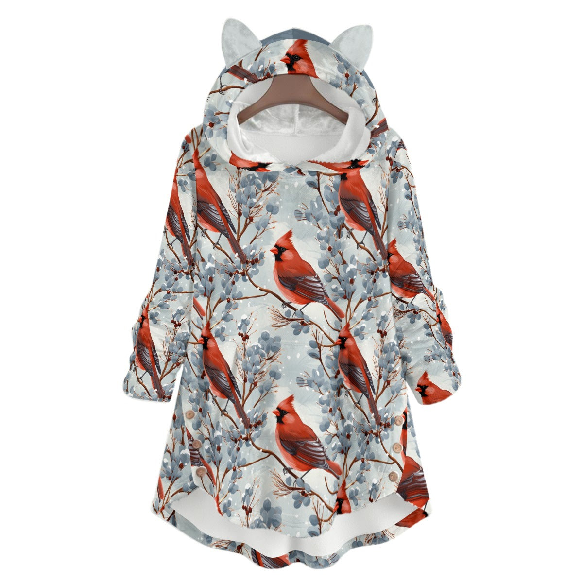 Women's Festive Flannel Hoodie with Cat Ears - Cozy, Playful, and Purr-fectly Warm