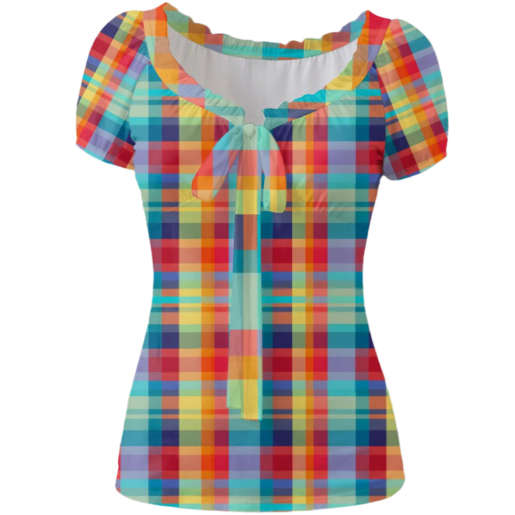 Colorful plaid shirt on a white textured background