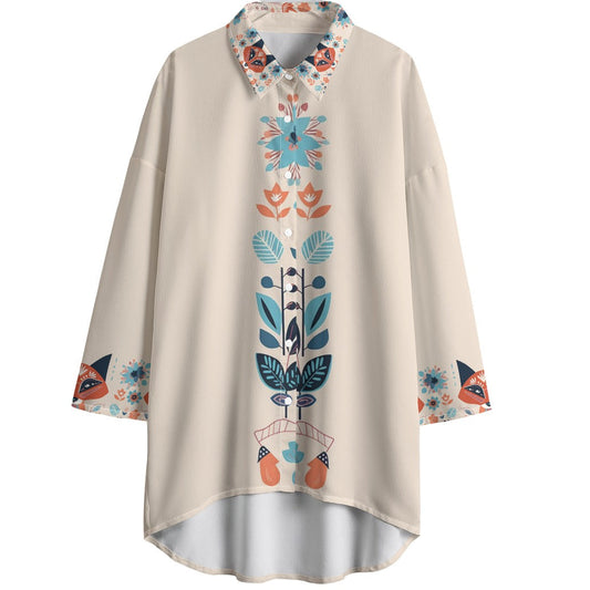Beige blouse with floral patterns on a white background