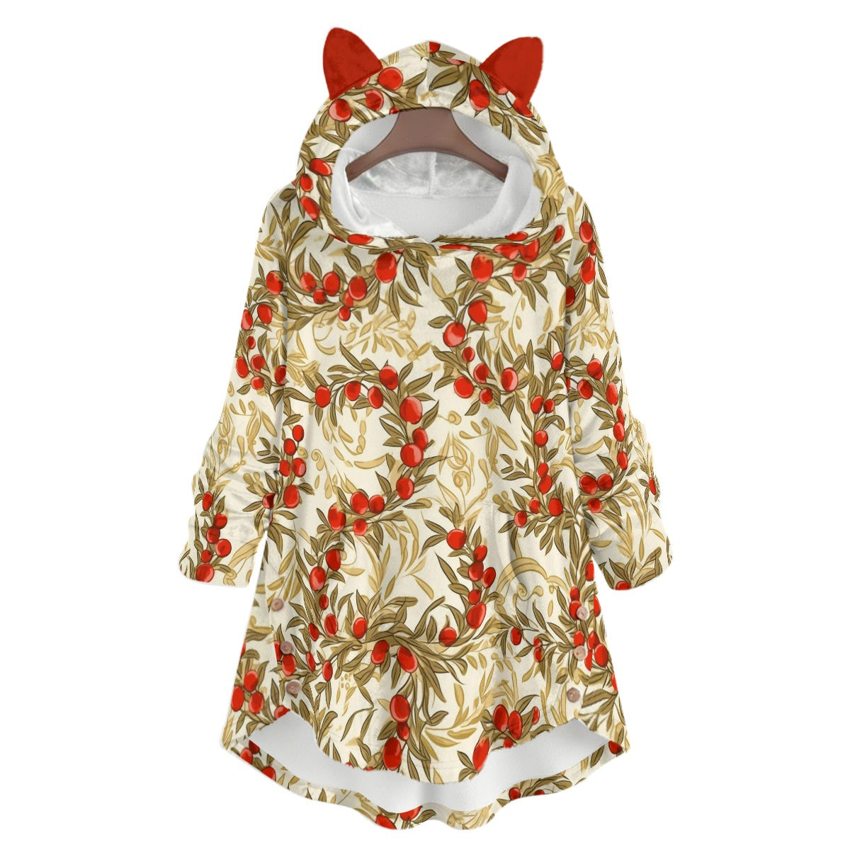 Women's Festive Flannel Hoodie with Cat Ears - Cozy, Playful, and Purr-fectly Warm