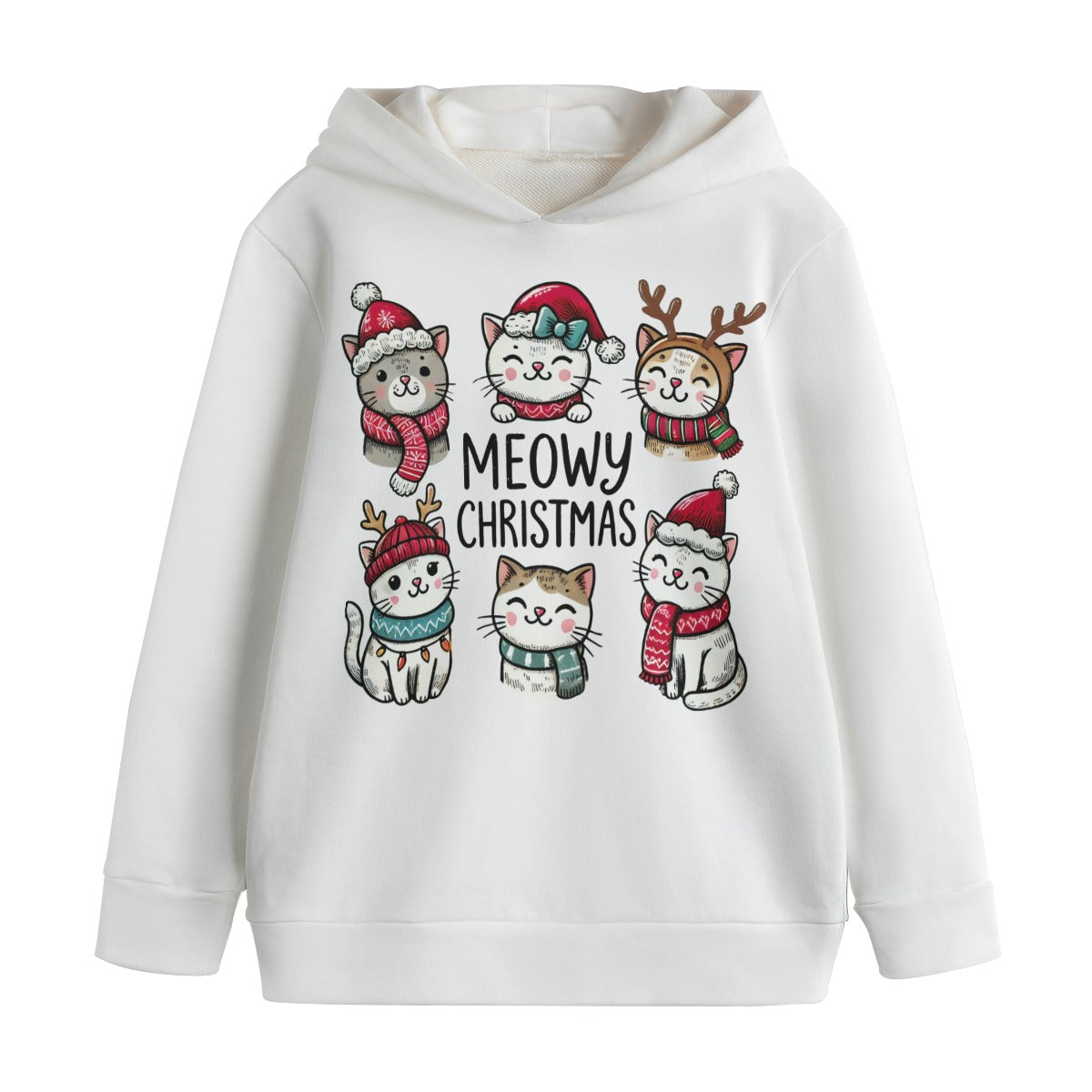 Meowy Christmas | Classic Kids’ Cotton Hooded Sweatshirt - Soft, Warm & Built for Play