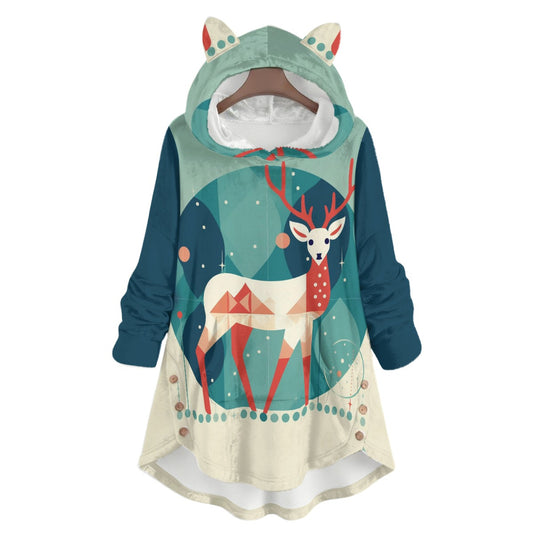 Women's Deer Flannel Hoodies with Cat Ears - Cozy, Playful, and Purr-fectly Warm