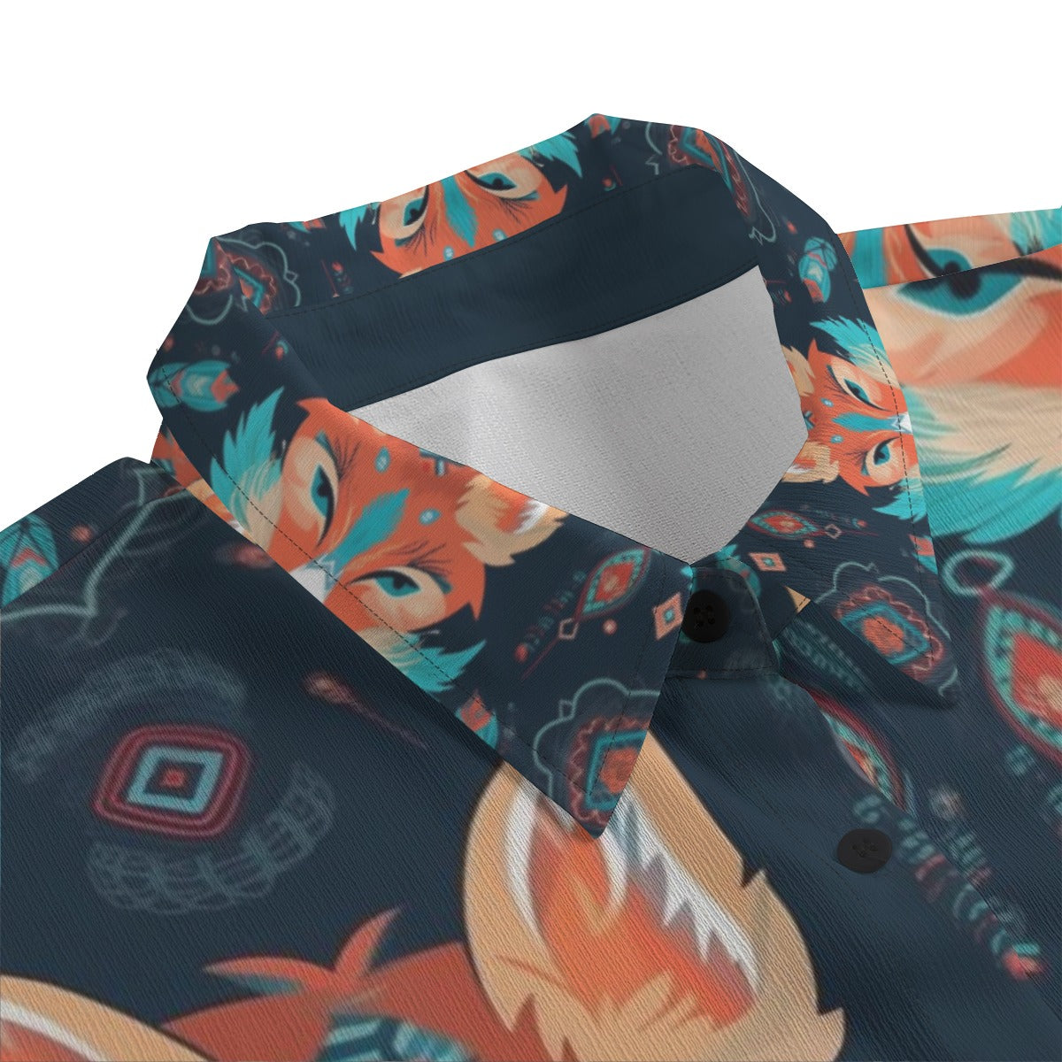 Colorful patterned collar with fox design on a white background