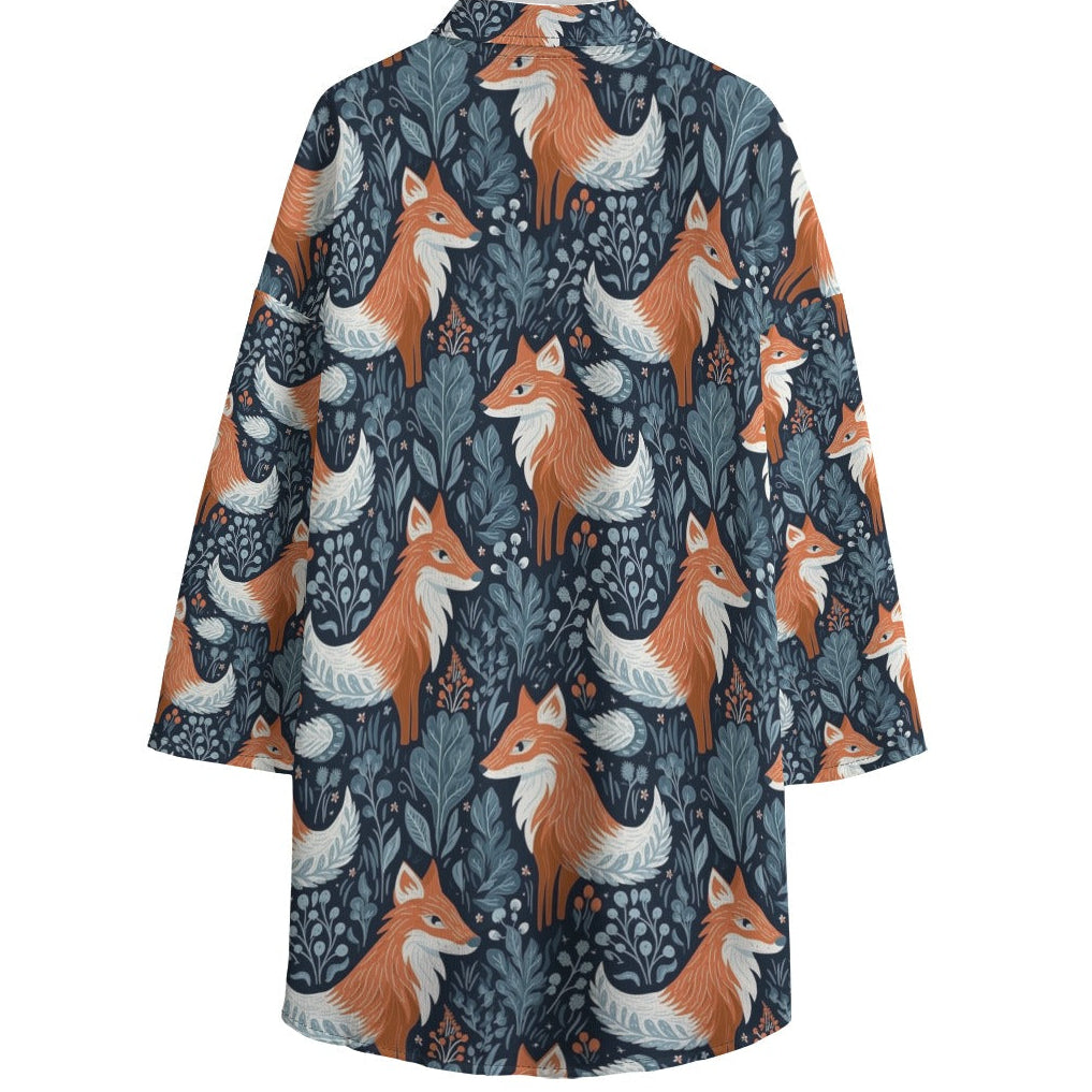 Patterned shirt with fox design on a white background