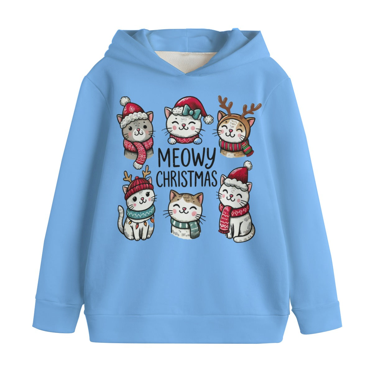 Meowy Christmas | Classic Kids’ Cotton Hooded Sweatshirt - Soft, Warm & Built for Play