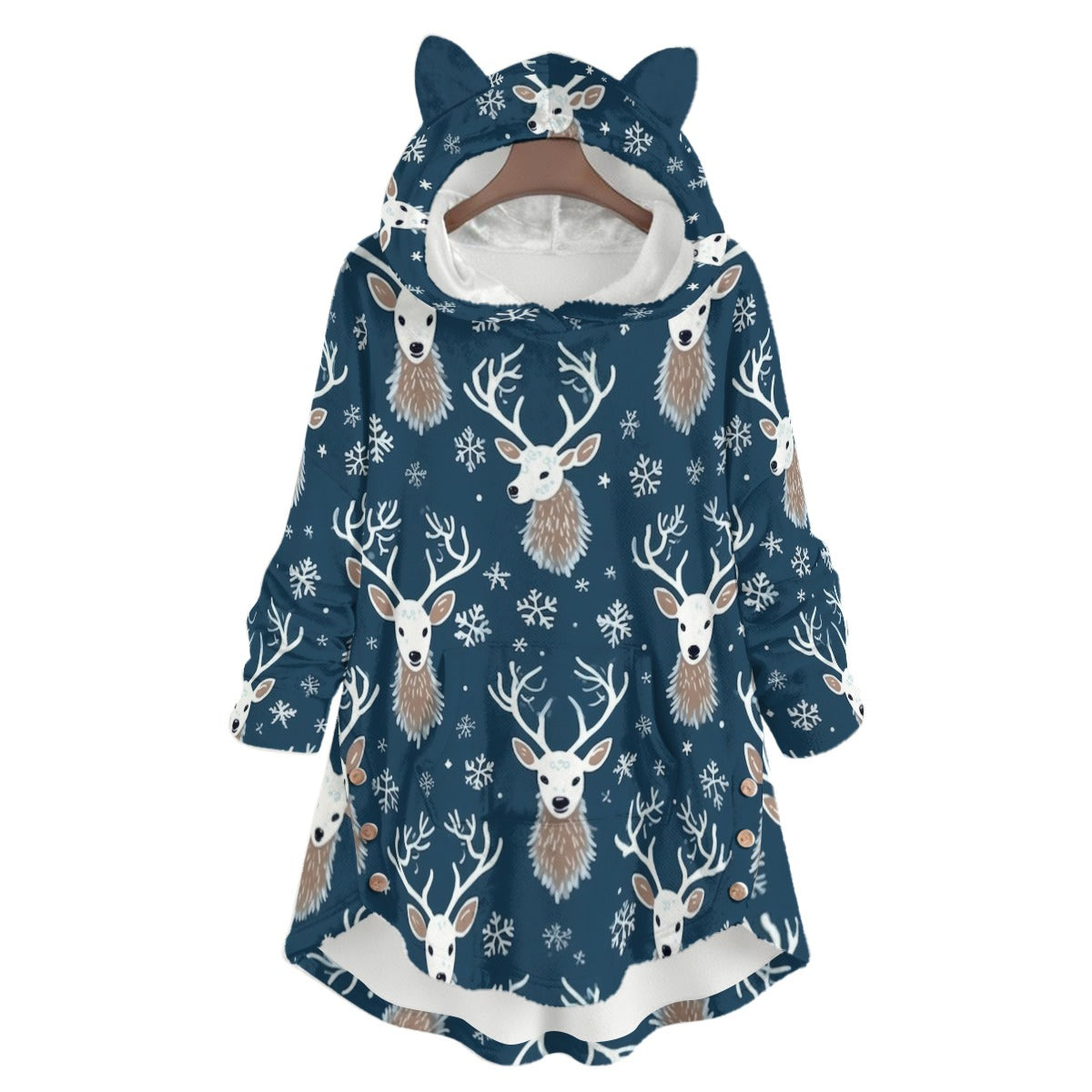 Women's Deer Flannel Hoodies with Cat Ears - Cozy, Playful, and Purr-fectly Warm