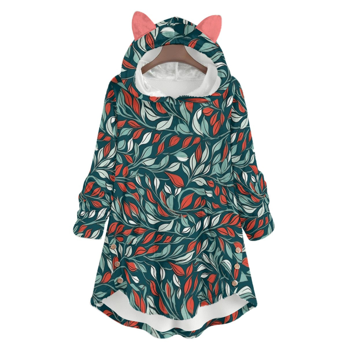 Women's Festive Flannel Hoodie with Cat Ears - Cozy, Playful, and Purr-fectly Warm