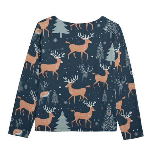 Frolicking Reindeer | Boat Neckline Sweatshirt - Unisex Cotton Pullover Effortless Everyday Comfort