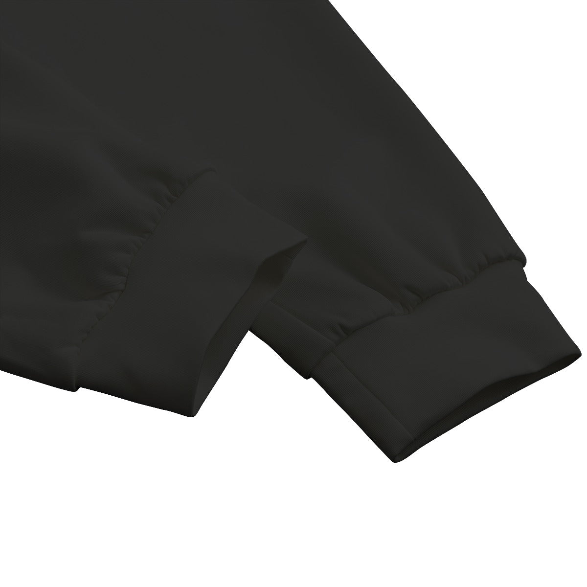 Close-up of the cuffs of the black sweatpants.