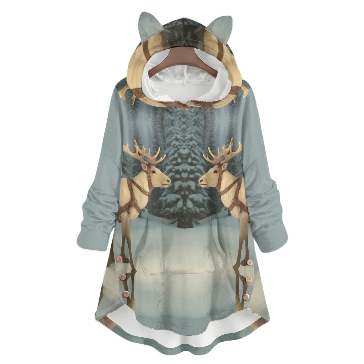 Women's Deer Flannel Hoodies with Cat Ears - Cozy, Playful, and Purr-fectly Warm