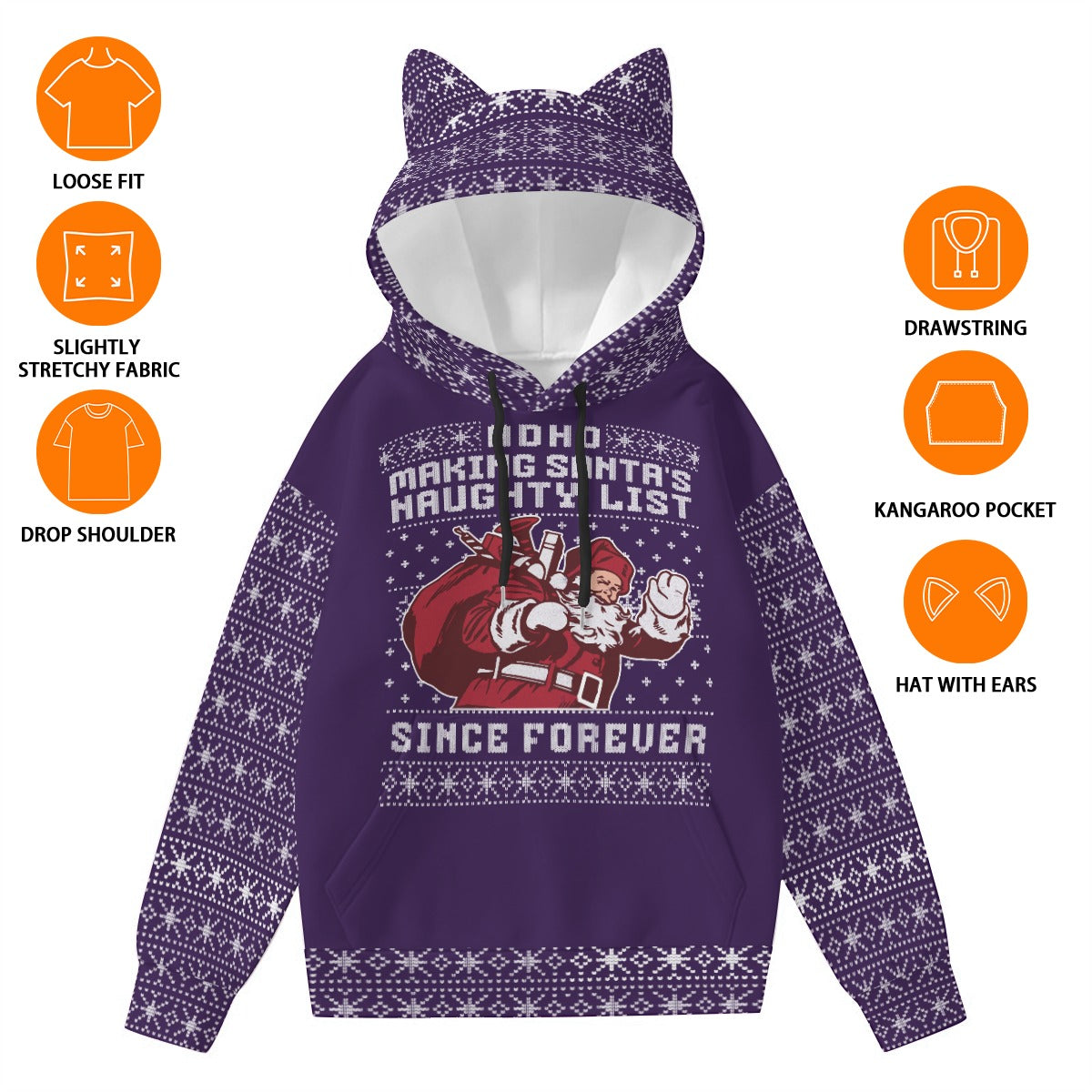Santa's Naughty List | Cozy Cat Ear Hoodie - Everyday Cute, Fun, and Ready to Wear Comfort