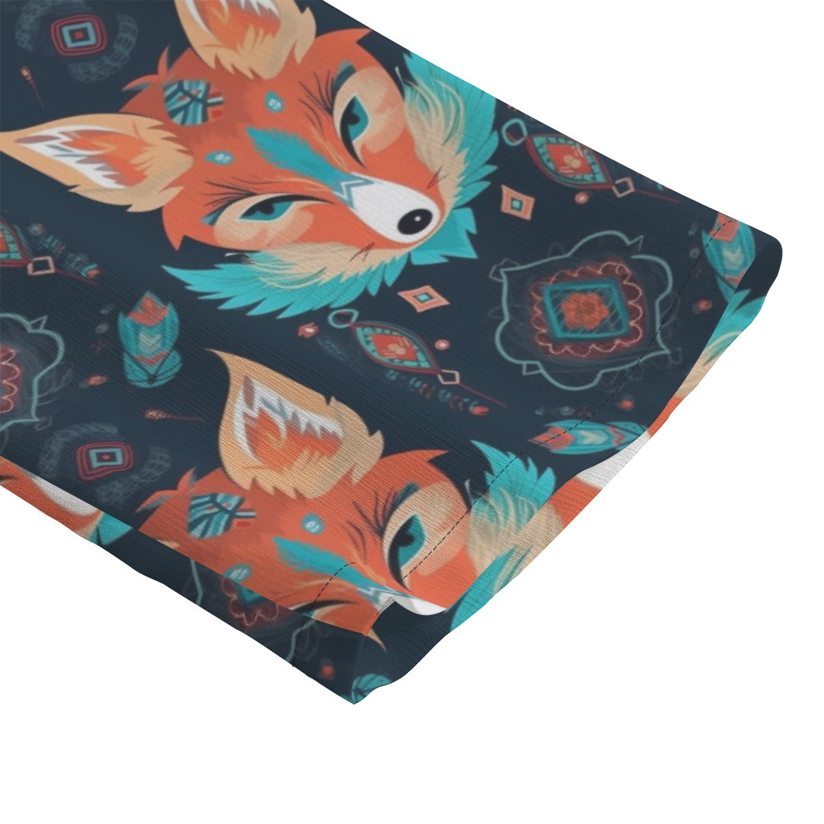 Blouse sleeve hem with fox pattern on a white background