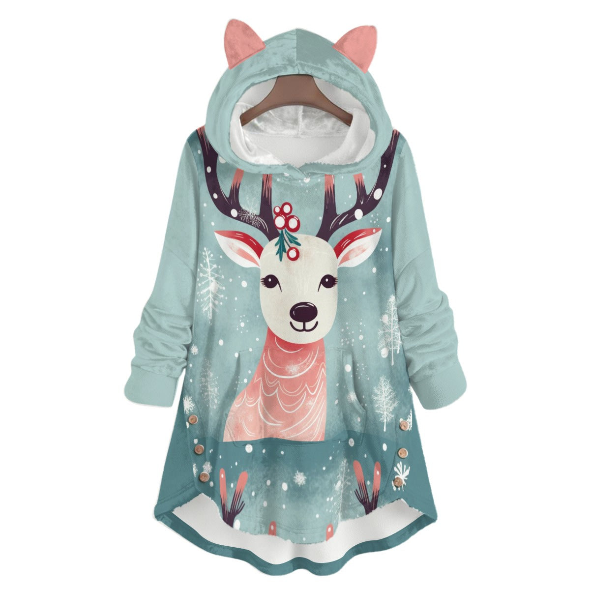 Women's Deer Flannel Hoodies with Cat Ears - Cozy, Playful, and Purr-fectly Warm
