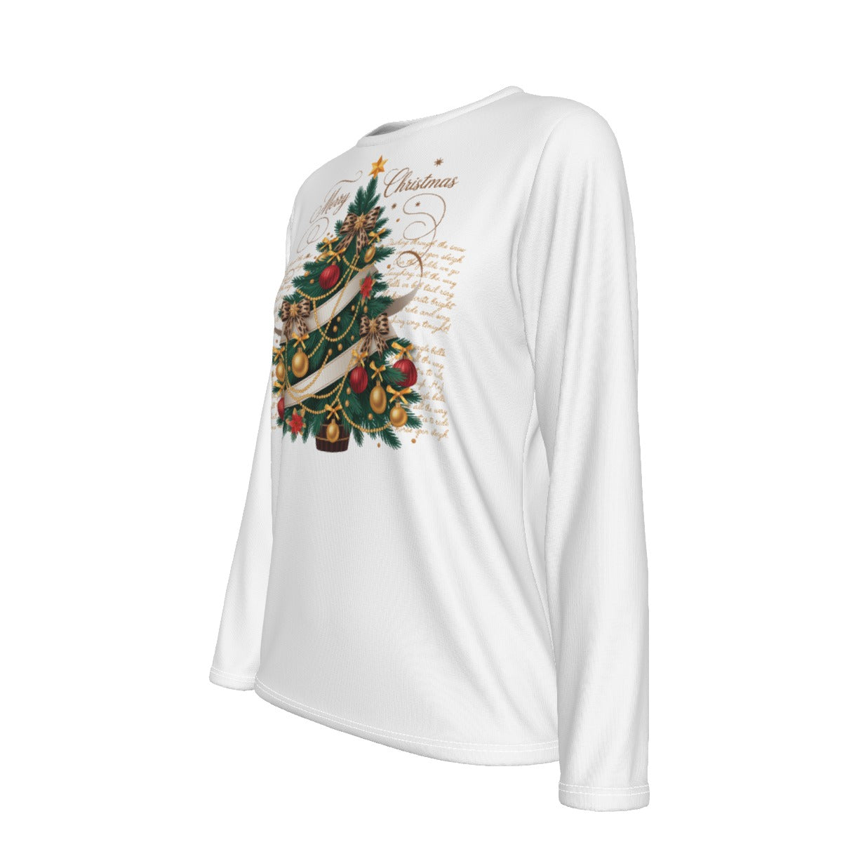 Merry Christmas Tree | Women's Relaxed Long Sleeve Cotton T-Shirt – Soft, Easy Everyday Style