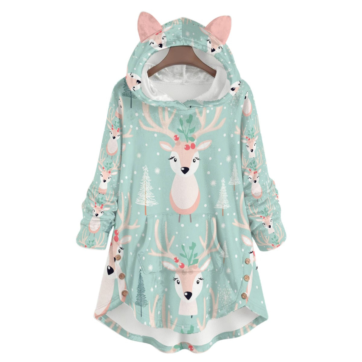 Women's Deer Flannel Hoodies with Cat Ears - Cozy, Playful, and Purr-fectly Warm