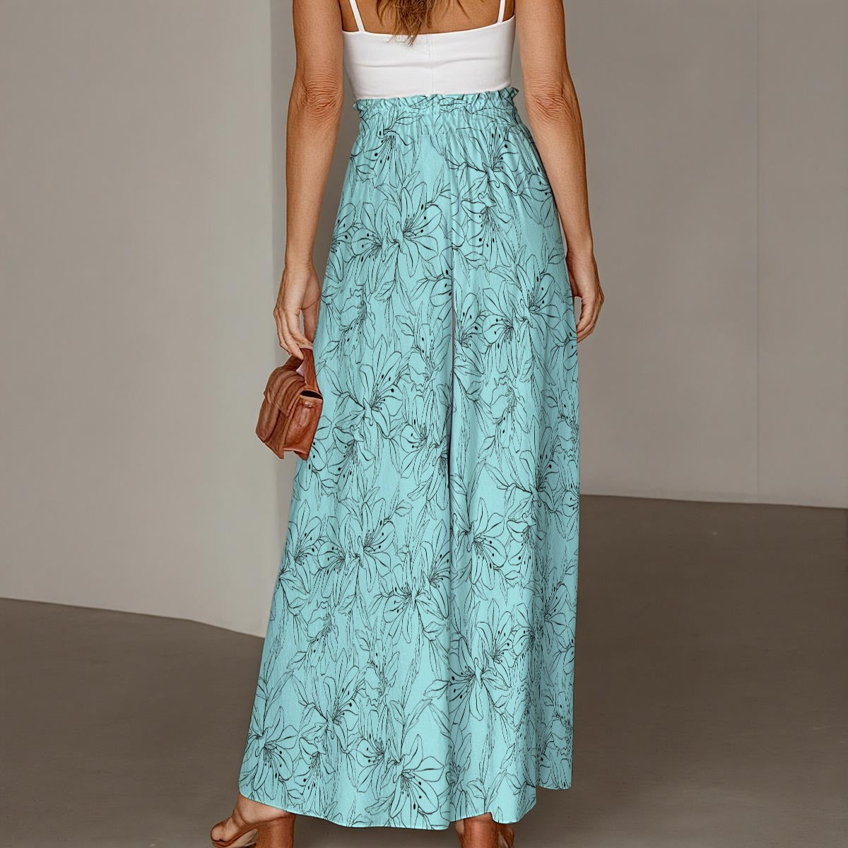 Spring Orchids Collection | Wide-Leg Palazzo Pants – Relaxed Stretch Trousers with Elastic Drawstring Waist