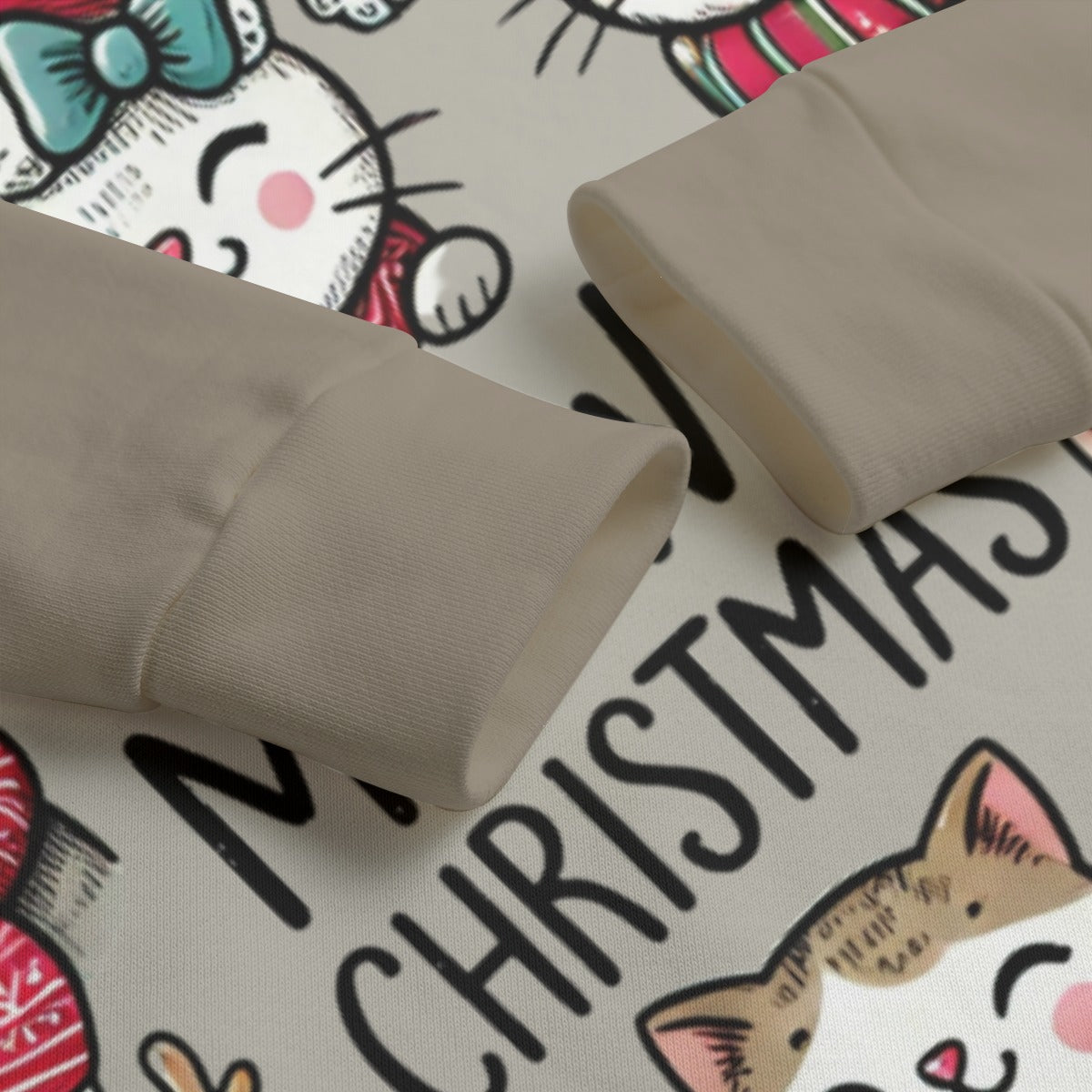 Beige fabric rolls on a Christmas-themed background with cartoon characters.