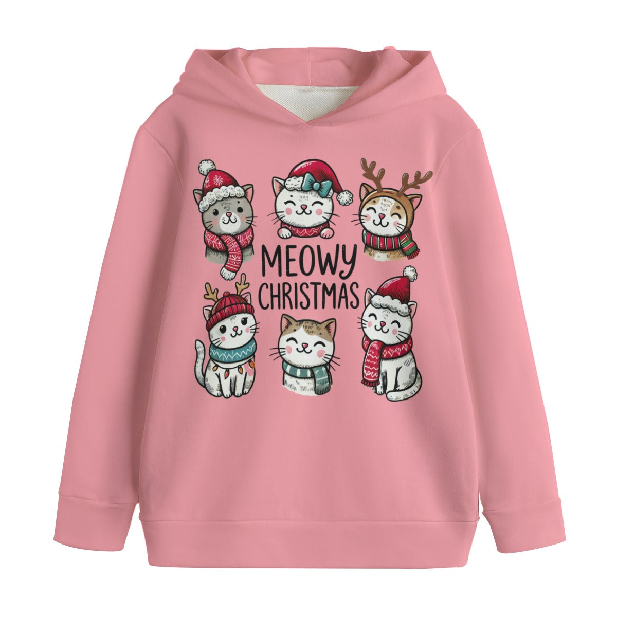 Meowy Christmas | Classic Kids’ Cotton Hooded Sweatshirt - Soft, Warm & Built for Play