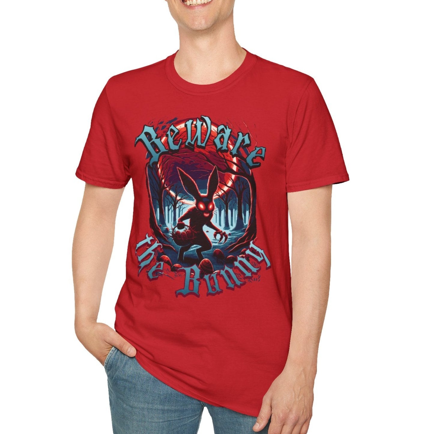 Beware the Bunny - Unisex Softstyle T-Shirt - Dark Easter Bunny Tee