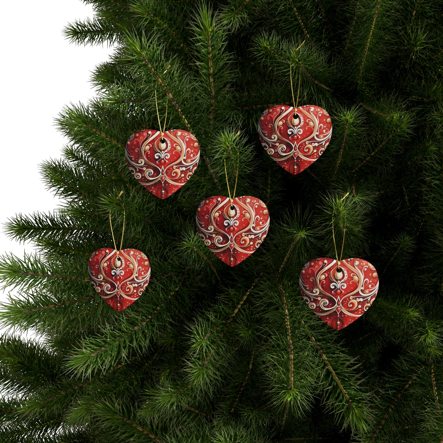 Red & Gold Flairs Ceramic Christmas Ornaments (1pcs, 5pcs, 10pcs, 20pcs)