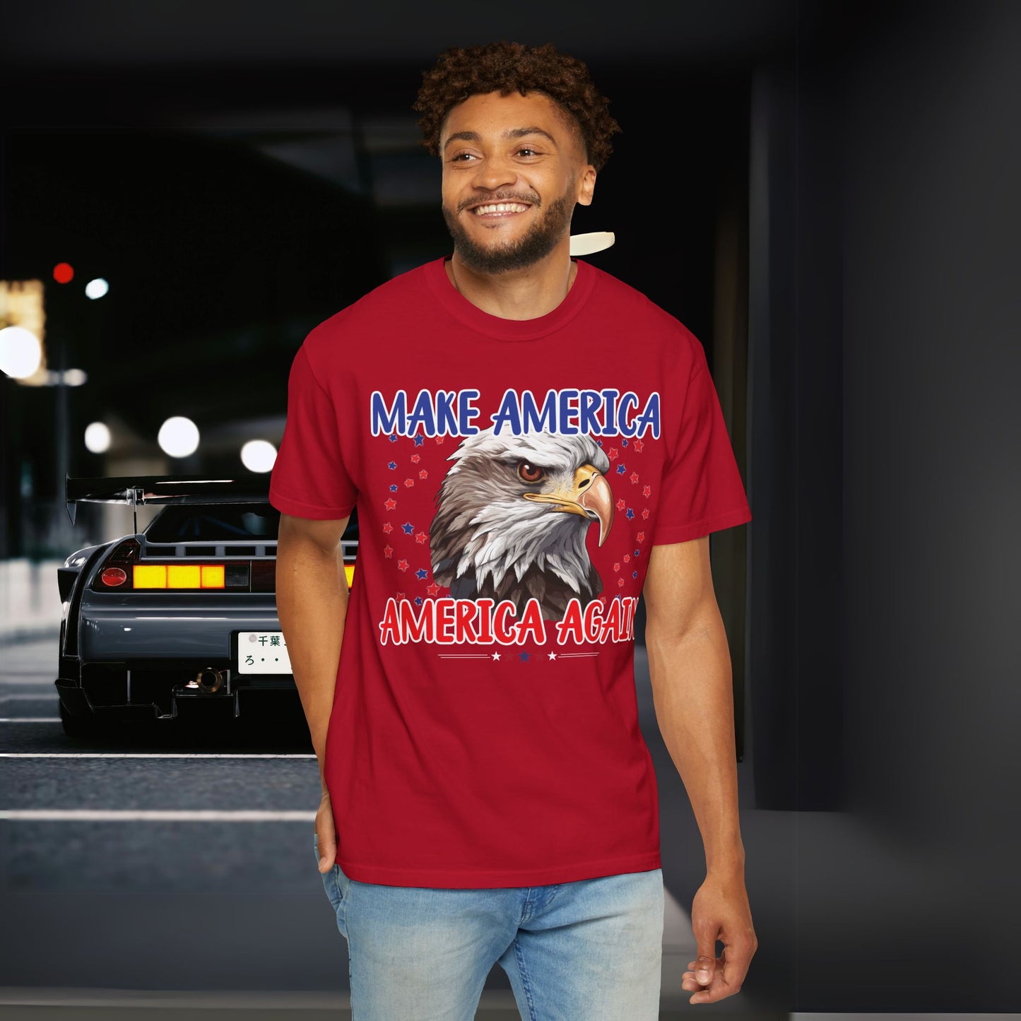 Make America America Again | Men's Garment-Dyed T-Shirt - Bald Eagle & Stars