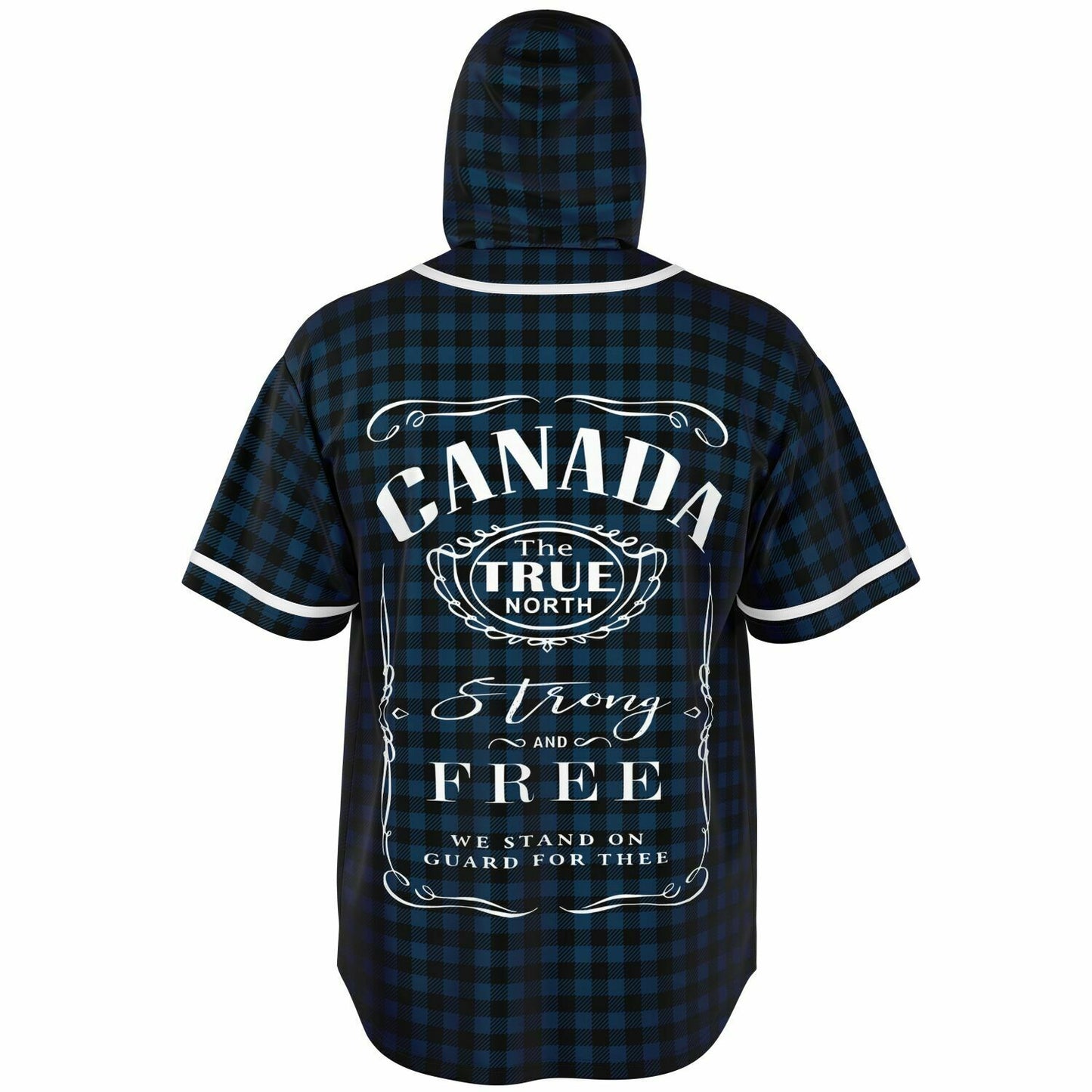 True North Strong and Free Navy Plaid Hooded Baseball Jersey